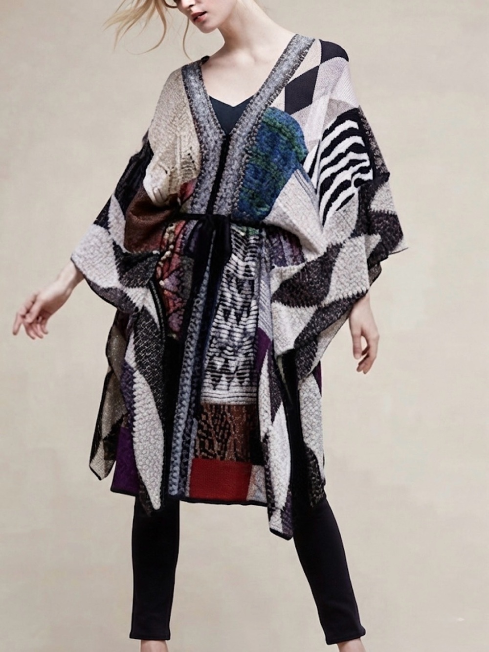 Anthropologie Cecilia Prado Patchwork Knit Shawl Boho Whimsigoth Eclectic Chic M